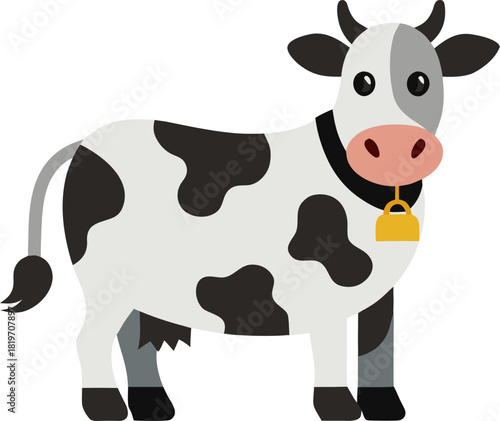   Cow with bell icon, simple vector, white background
