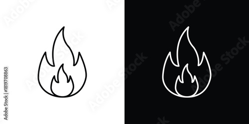 Flame icons vector symbol with editable stroke lines for web designs