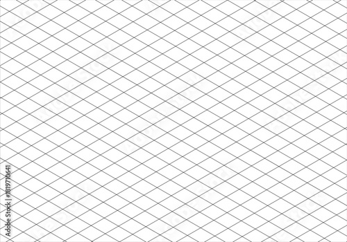 Black line guides. Isometric black grid, squared grid. Mathematic typography pattern for making notebooks productions for school, education. Notebook sheet blank. Printable 3d perspective backdrop.