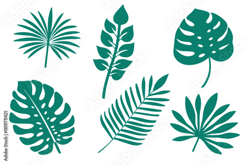 Various botanical leaves in striking emerald green color, isolated and stylishly designed