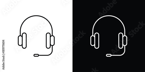 Headphones icons vector symbol with editable stroke lines for web designs