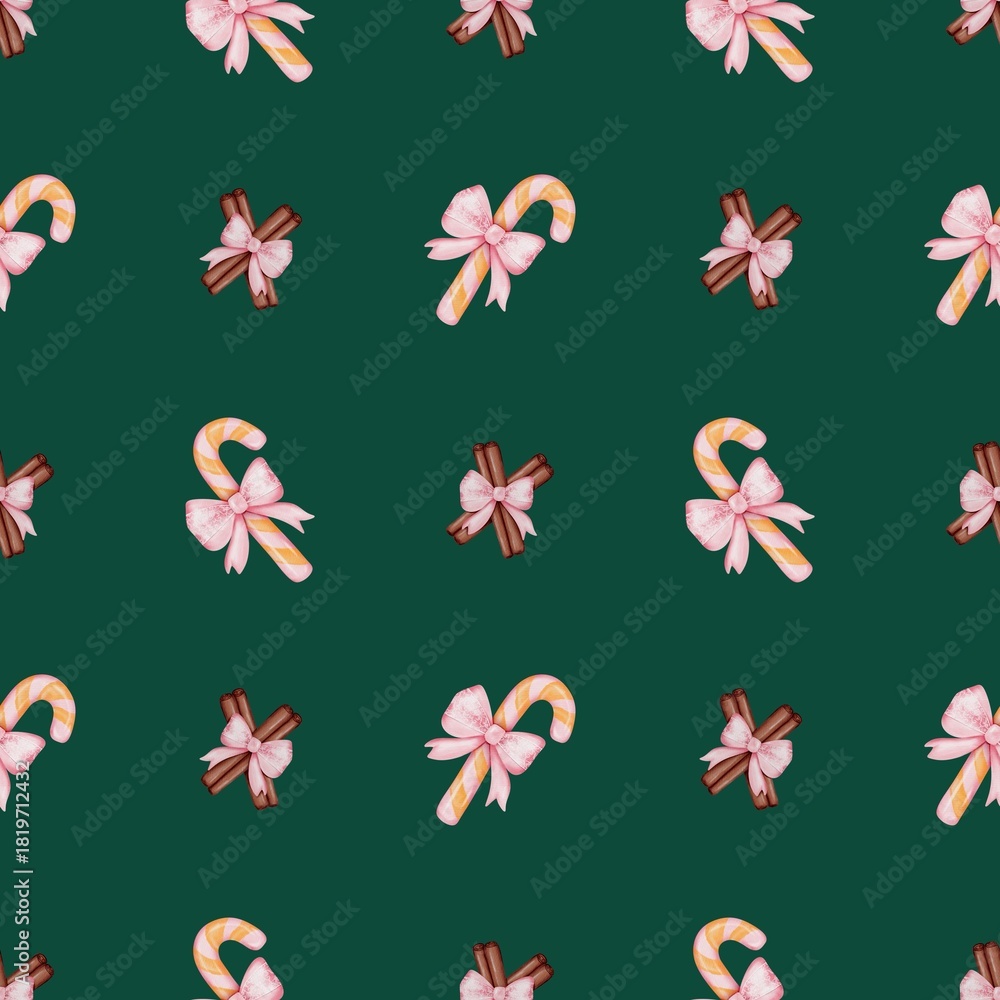 Fototapeta premium A sweet holiday pattern combining a candy cane, creating the atmosphere of a charming and cozy winter celebration