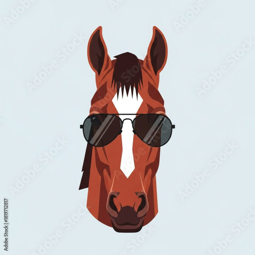 Horse wearing sunglasses in a playful illustration style  