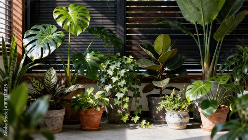 Vintage Flower Pot Interior Green Plant Decoration Scene