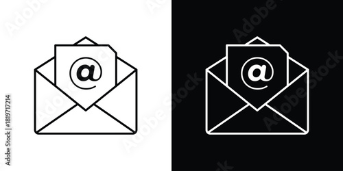 Open email icons vector symbol with editable stroke lines for web designs
