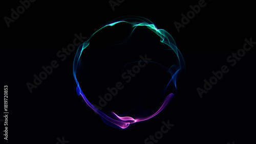 Mystic neon pulse sphere with smooth colorful energy flow and glowing silk textures on dark background. Abstract 4K loop animation in sci-fi digital style