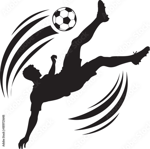 Dynamic silhouette of a soccer player executing an impressive aerial kick