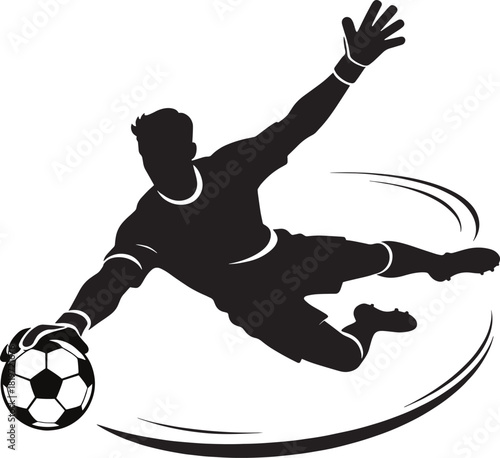 Dynamic soccer goalkeeper silhouette in action diving to save the ball