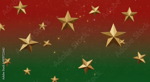 Festive golden stars twinkle against a vibrant red and green backdrop, perfect for adding holiday magic to your designs and spreading Christmas cheer
