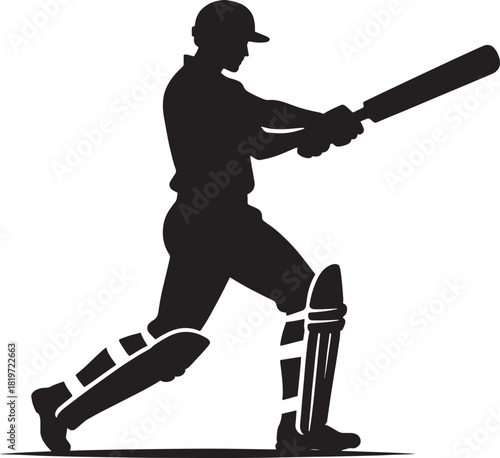 Silhouette of a cricket batsman preparing to hit the ball in action