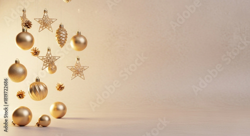 Elegant gold Christmas ornaments create festive holiday magic for your seasonal designs, offering a touch of luxury and warmth for celebrations
