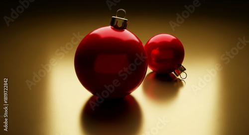 Elegant red Christmas ornaments with a festive glow, perfect for holiday cards, social media posts, and warm winter promotions. The smooth gradient adds luxury