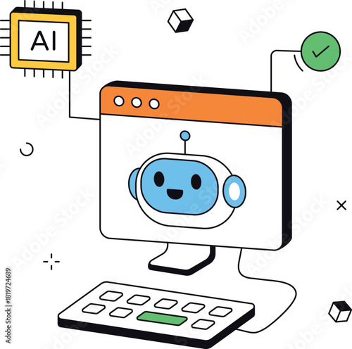 Ai tech chatbot on computer network technology isometric flat vector illustration