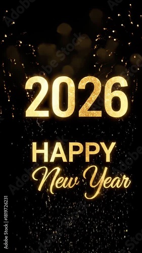 Golden sparkling 2026 new year celebration with festive bokeh