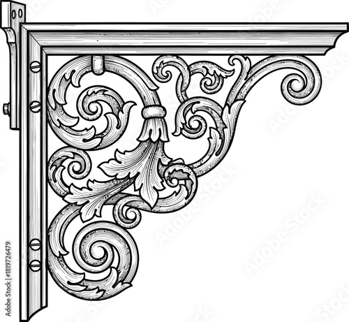Decorative architectural corbel bracket drawing ornate vintage design eps silhouette