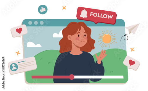 Woman Video Blogger Social Media Network Channel.