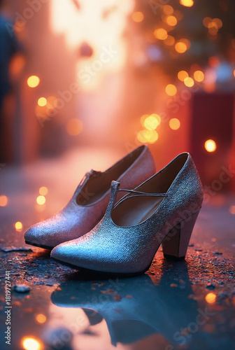 pair of women shoes on red background