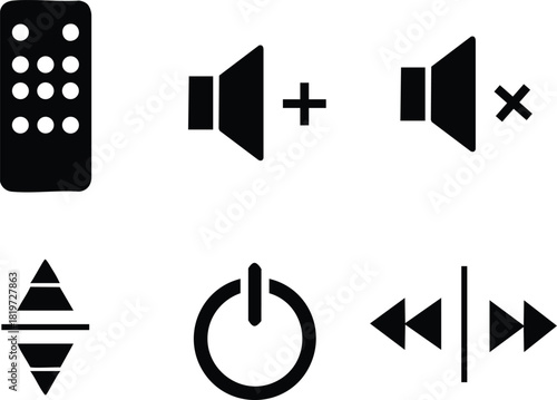 Remote control volume power mute sound buttons icon set vector illustration