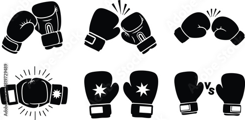 Set of boxing gloves icons different fighting poses vector illustration