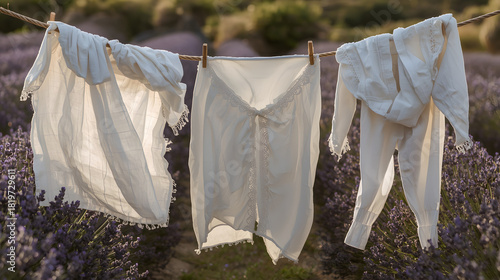 Wallpaper Mural Freshly Washed White Linens and Fabrics Hanging on Clothesline in Sunny Garden Setting Torontodigital.ca