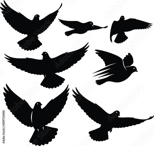 Flying doves silhouettes vector illustration peace freedom bird shapes art eps