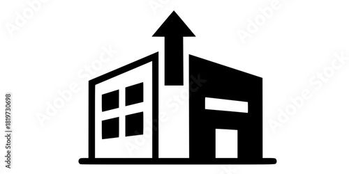 Factory Warehouse Growth Arrow Flat Vector Icon