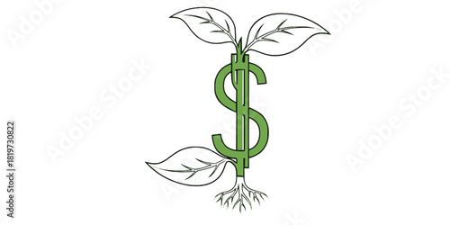 Green Investment Dollar Tree Stem Simple Line Art Vector