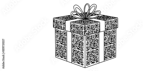 Gift Box QR Code Wrapping Minimalist Line Art Vector