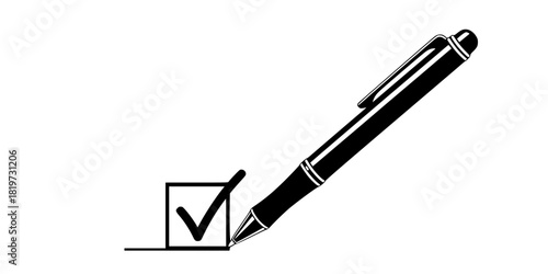Handwriting Pen Simple Checkmark Flat Vector Illustration