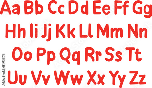 Red alphabet display uppercase and lowercase letters for learning.