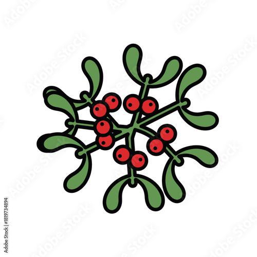 Simple Christmas mistletoe illustration with red berries and green leaves