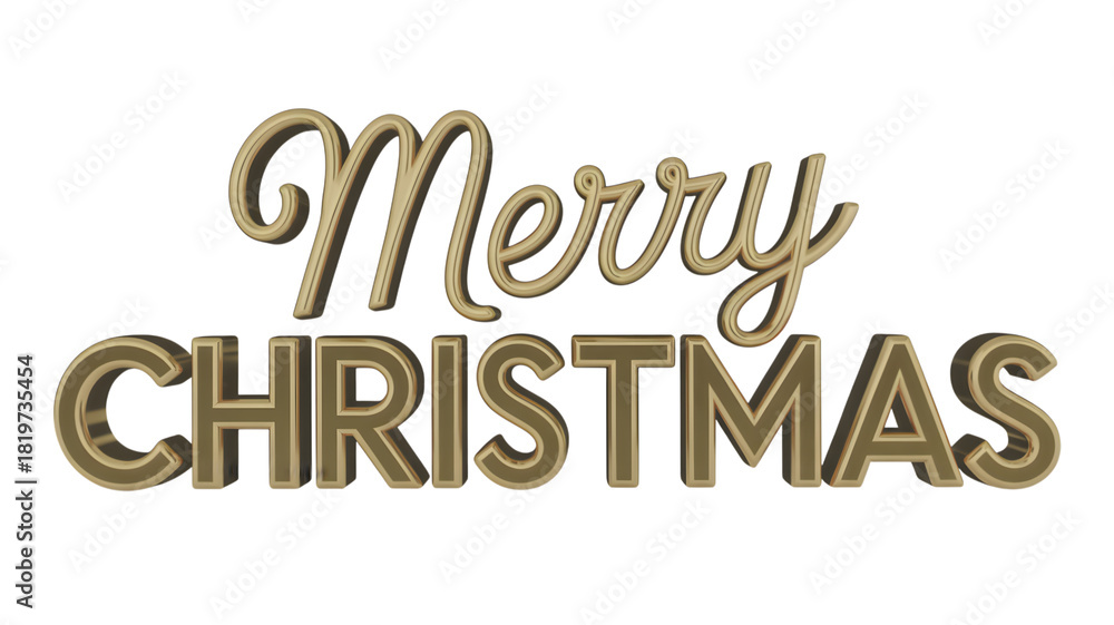 Fototapeta premium Golden merry christmas holiday greeting in elegant 3d font, perfect for festive designs, isolated on transparent background