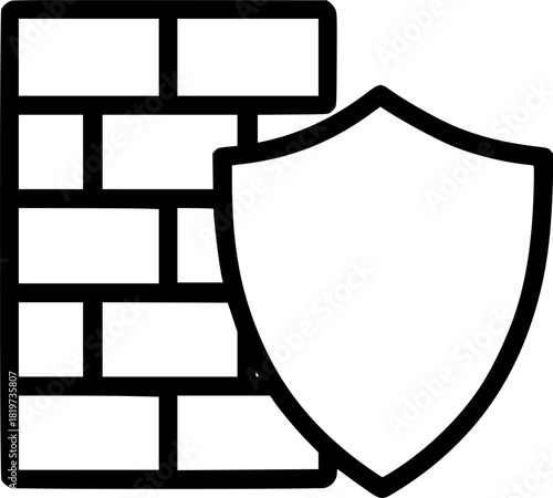 Thin-Line Firewall Icon on White Background, Cybersecurity Network Protection Symbol