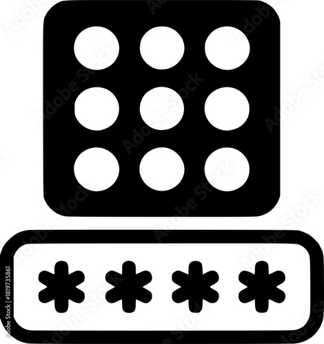 Minimal Password Keypad Icon in Monochrome Style, Cybersecurity Lock Symbol
