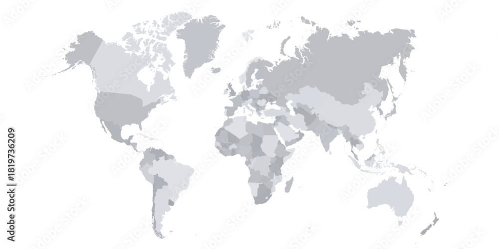 Obraz premium World map vector with country borders shaded monochrome continents global data visualization background