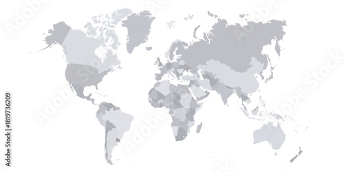 World map vector with country borders shaded monochrome continents global data visualization background