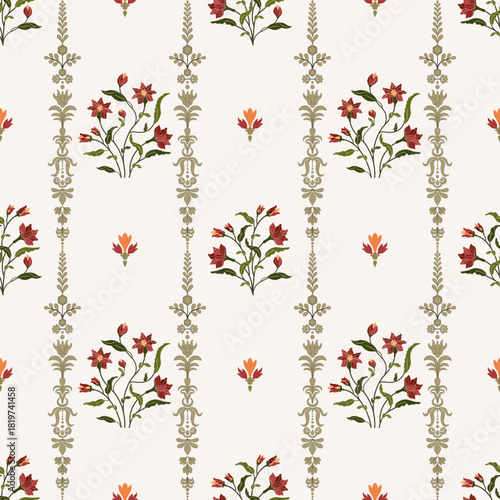 Vector Hand drawn colourful geometric flowers Motifs African boho paisley, seamless patterns with floral for fabric Ethnic Indian Pattern, textiles, clothing, wrapping paper, backdrop, banner.
