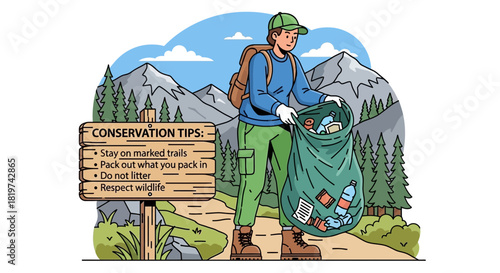 Volunteering effort for environmental protection with a cleanup of litter on trails