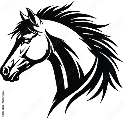 Horse head vector illustration equine animal design black and white art eps silhouette
