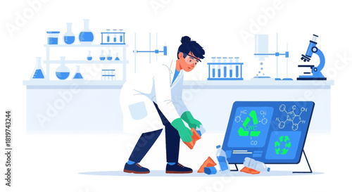 Scientist managing chemical waste for environmental sustainability initiative