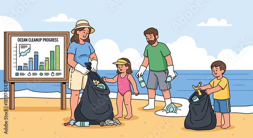 Family contributes to the well-being of the oceans through beach cleanup efforts