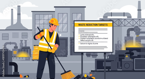 Facility Worker Contributing to Waste Reduction Efforts in an Industrial Environment