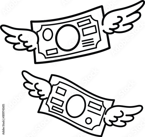 Flying money illustration concept spending budget finance wealth income eps silhouette