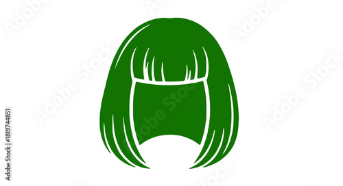 Stylish green wig silhouette, bold fashion statement, modern hair accessory for playful customization and creative design