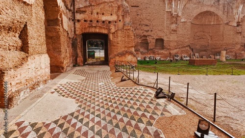 The ruins of the Baths of Caracalla, Rome, Italy, dating back to 212 AD, under the emperors Septimius Severus and Caracalla