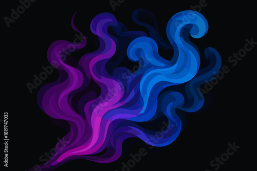 Vibrant Smoke Swirls. Colorful abstract smoke swirling against a black background, vibrant purples and blues blending dynamically,