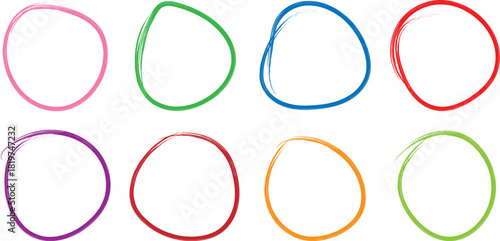 Hand drawn colorful oval shapes for highlighting text or important information on white