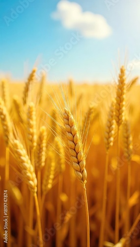 A close-up shot of a vibrant, sun-baked field of golden wheat, shimmering with heat haze under a bright summer sky  The intense heat radiates from the dry, parched earth ,  nature,  bright,  sun