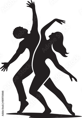 Silhouettes of dancing couple in dynamic pose, performance art Vector