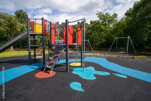 Children's playground at Durrockstock Park - Local Nature Reserve. Scotland, UK. Children and families can now enjoy the area at Park, which has a host of accessible and inclusive facilities. 